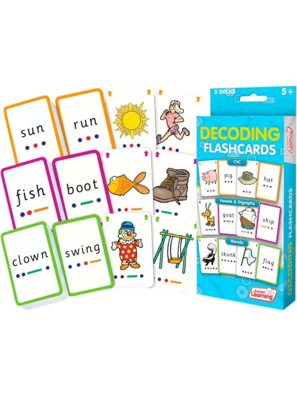 Decoding Flashcards for Kids - 162 Language Cards, Ages 5+, K-1 Learning Tool